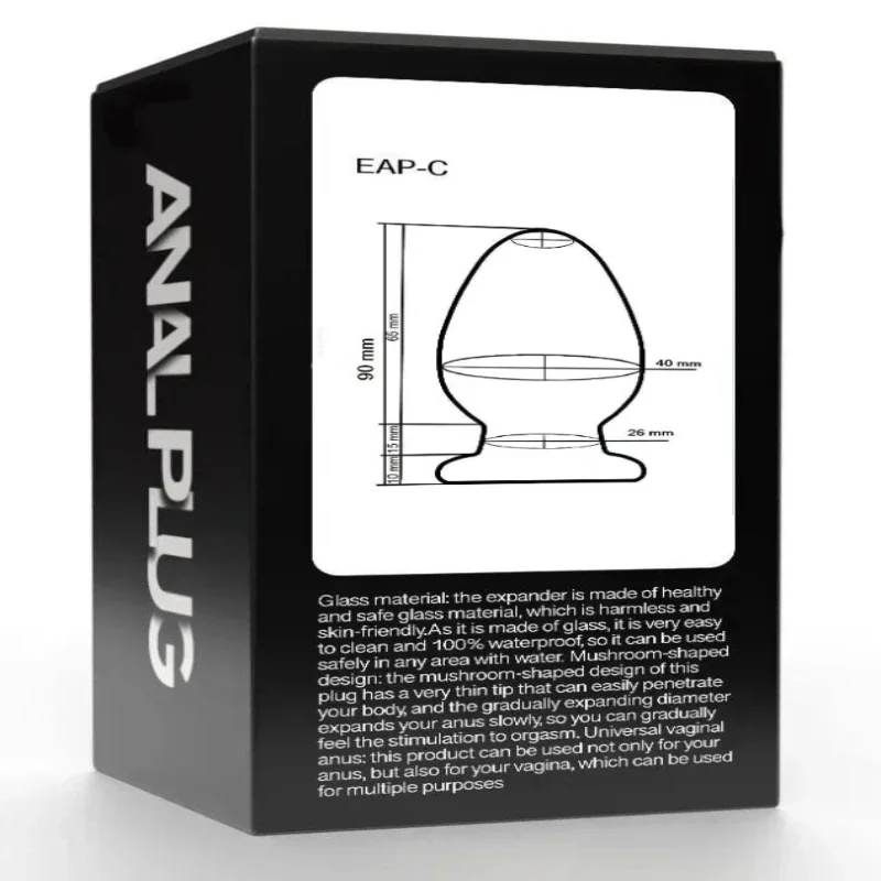 Анальная пробка EGZO EAP-C из стекла, прозрачная, гладкая, 7 см × 4,1 см