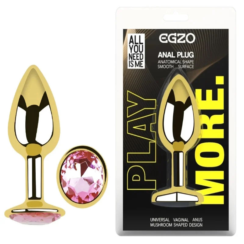Анальная пробка EGZO Gold Round Plug Pink с розовым кристаллом, размер S