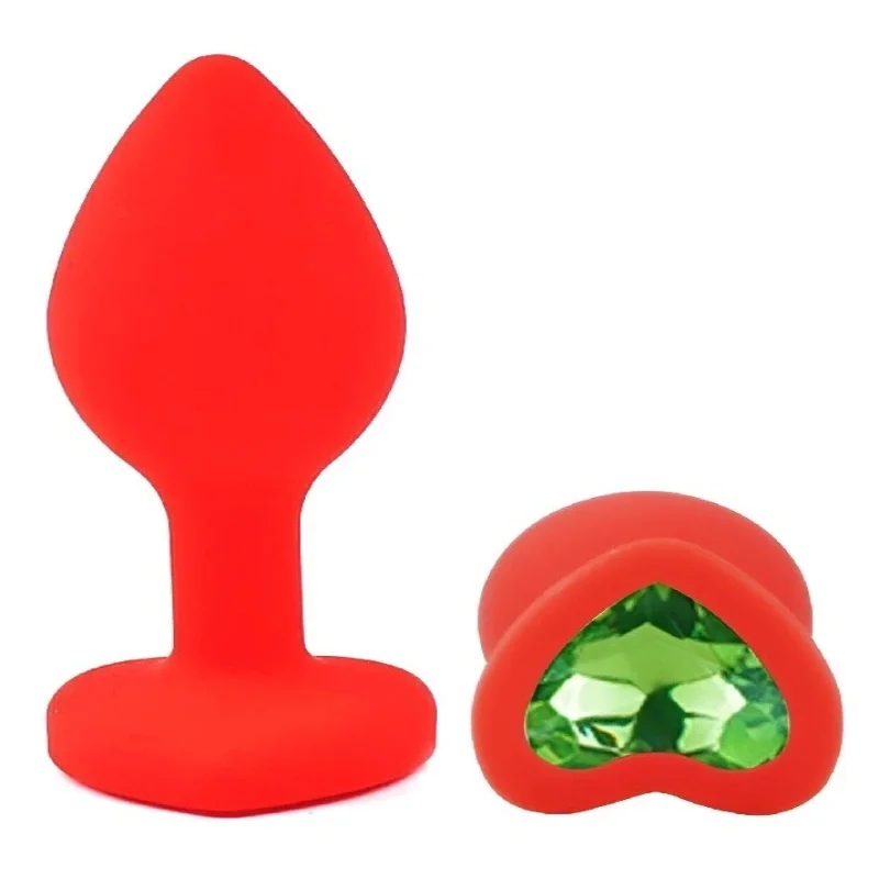 Анальная пробка EGZO Silicone Red Round Plug S с розовым кристаллом, медицинский силикон