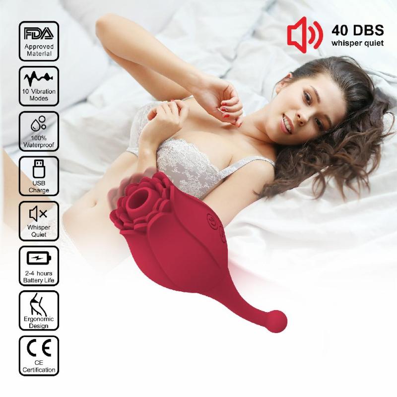 Стимулятор клитора и точки G "Rose", цвет бордовый, 10-частотная вибрационная вакуумная стимуляция