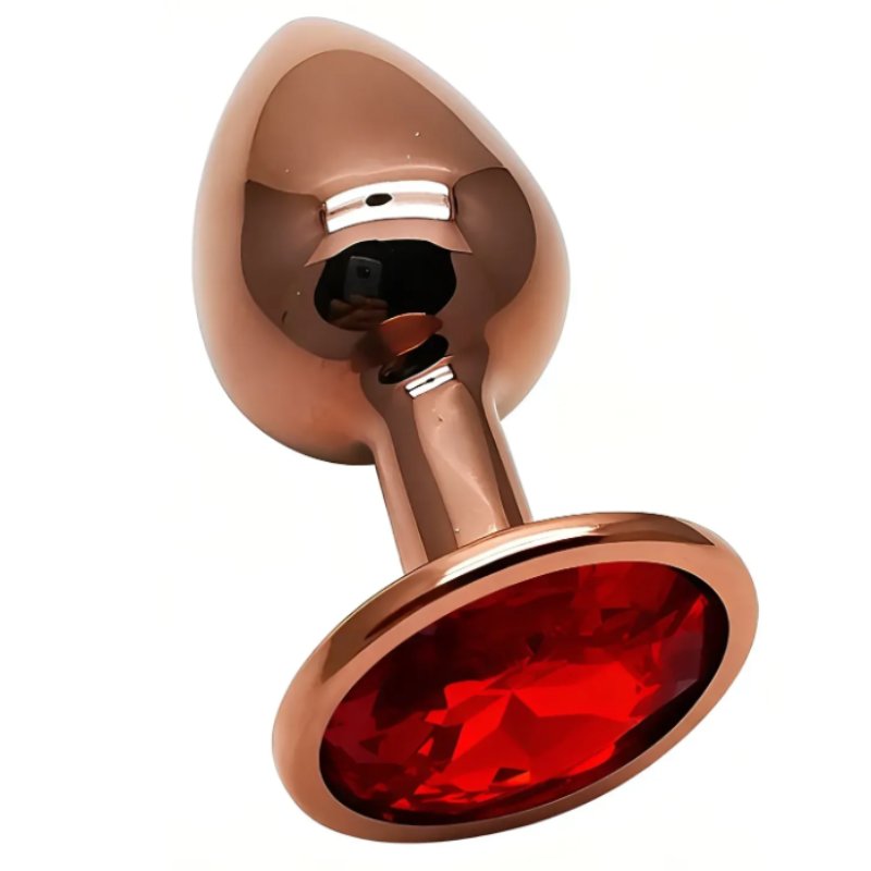 Анальная пробка с кристаллом EGZO - Dark Gold Round Plug Red, size S