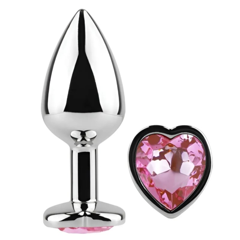 Анальная пробка с кристаллом EGZO - Silver Heart Plug Pink size M