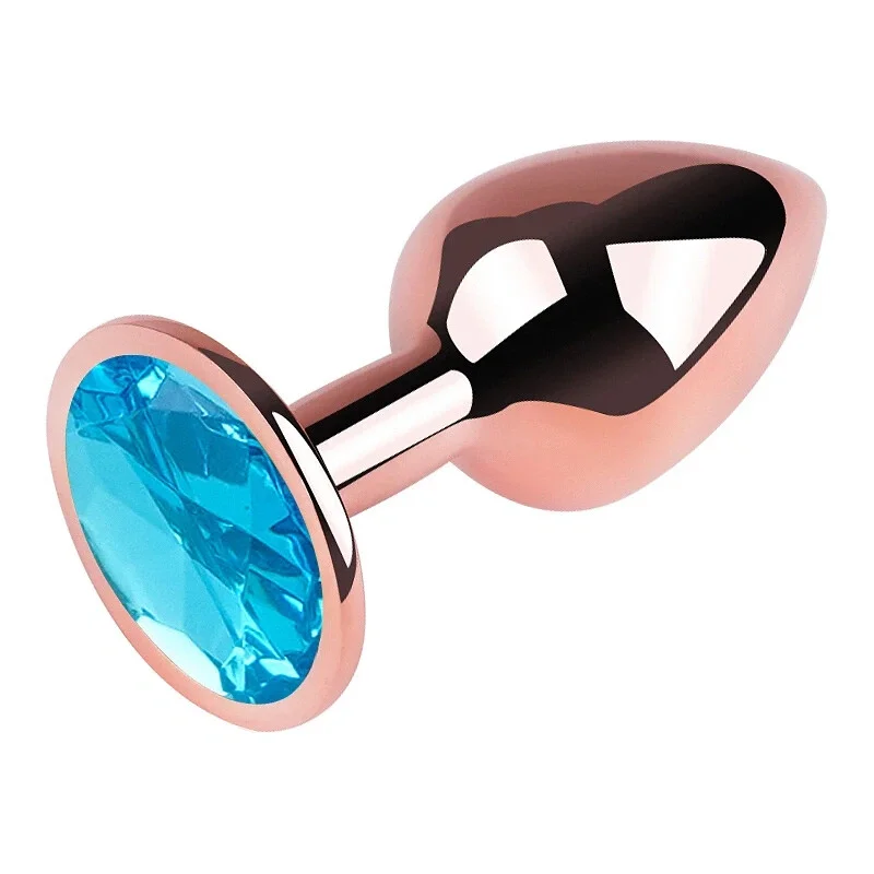 Анальная пробка EGZO Rose Gold Round Plug M, металлическая с кристаллом, розовое золото