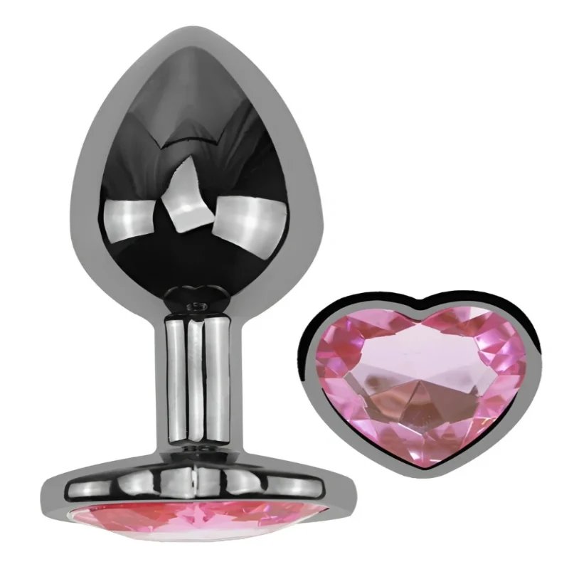 Анальная пробка EGZO Dark Silver Heart Plug S металлическая темно-серебристая с розовым сердцем