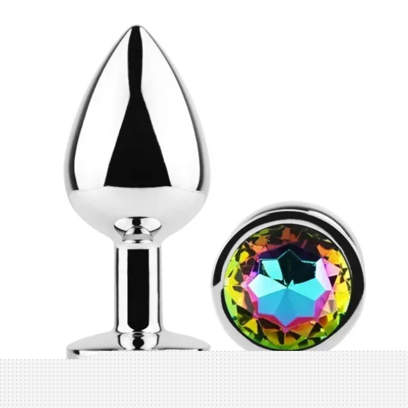 Анальная пробка с кристаллом EGZO - Silver Round Plug Rainbow size S