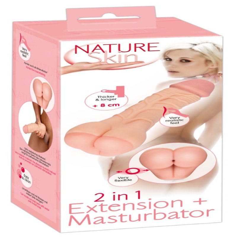 Мастурбатор-насадка 2 IN 1 Nature Skin Extension + Masturbator (Анал) - зображення 1