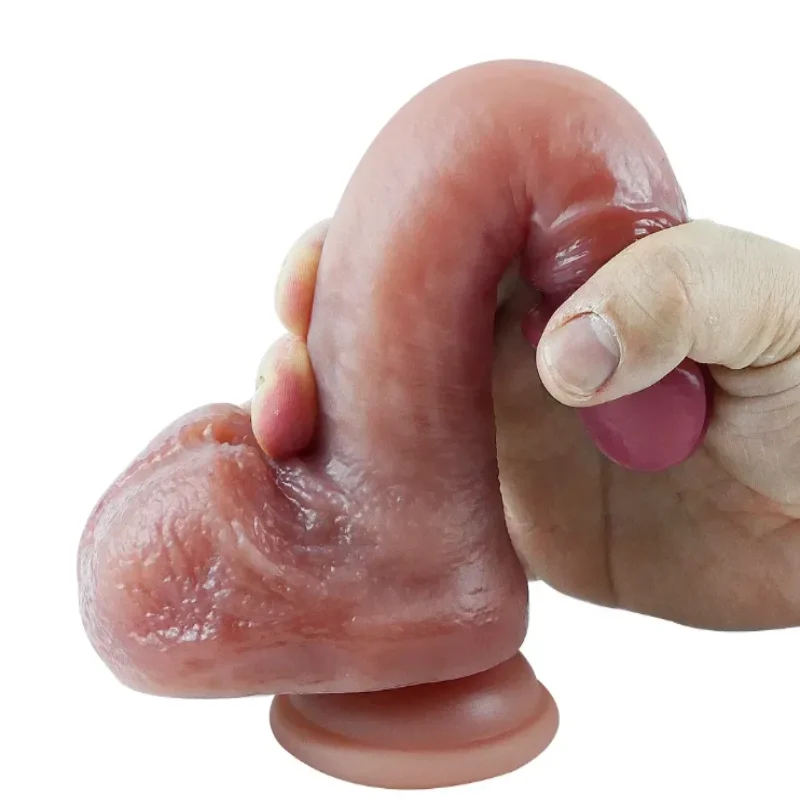 Большой фаллоимитатор с мошонкой на присоске OYO - Dildo Double Layer Silicone YQW-023 (длина 20 см, диаметр 3.6 см)