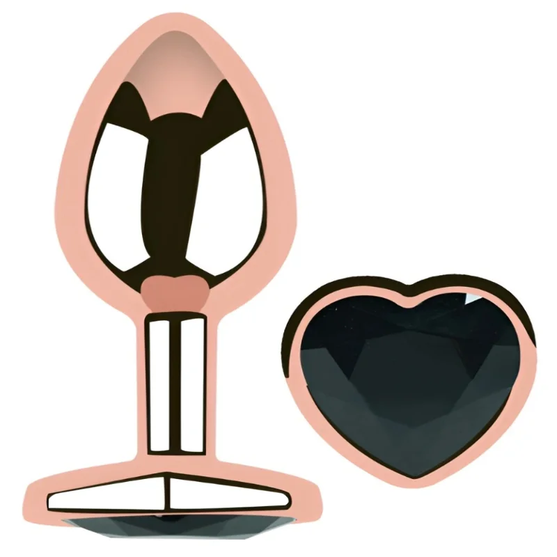 Анальная пробка EGZO Rose Gold Heart Plug металлическая, розово-золотая, размер M, с кристаллом