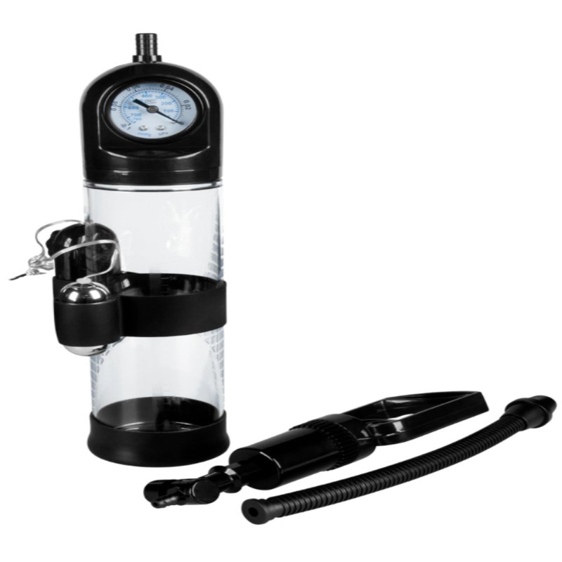 Вакуумная вибропомпа с манометром и вибрацией Penis Pump Steam-Gauge прозрачный