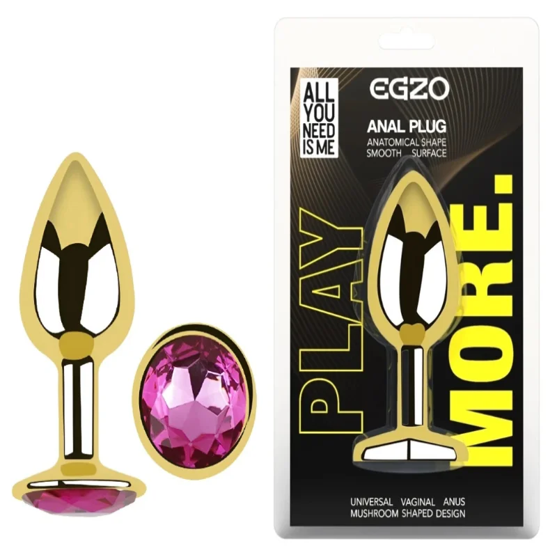Анальная пробка EGZO Gold Round Plug Rose S с розовым кристаллом из медицинской стали