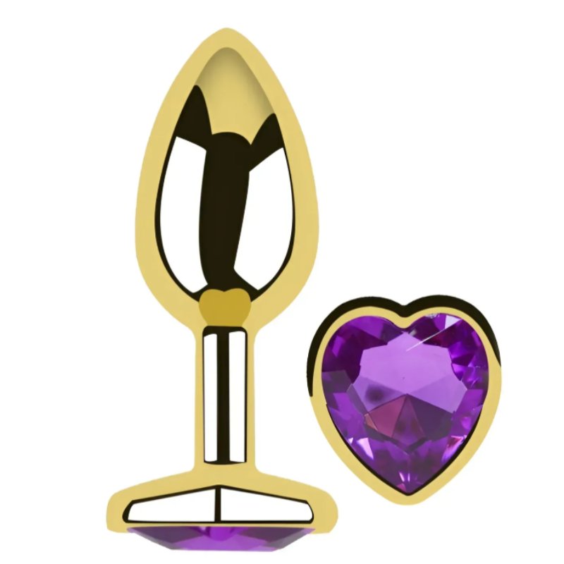 Анальная пробка с кристаллом EGZO - Gold Heart Plug Purple size S
