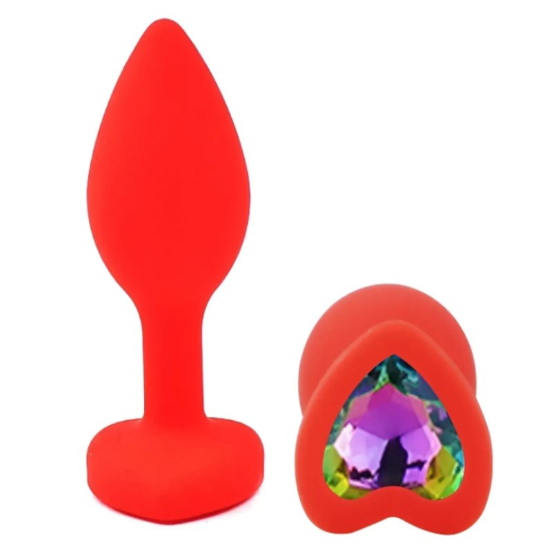 Силиконовая анальная пробка EGZO - Silicone Red Heart Plug Rainbow, size S