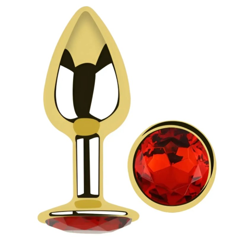 Анальная пробка с кристаллом EGZO - Gold Round Plug Red size S