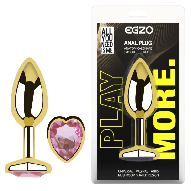 Анальная пробка EGZO Gold Heart Plug Pink S с розовым кристаллом-сердечком