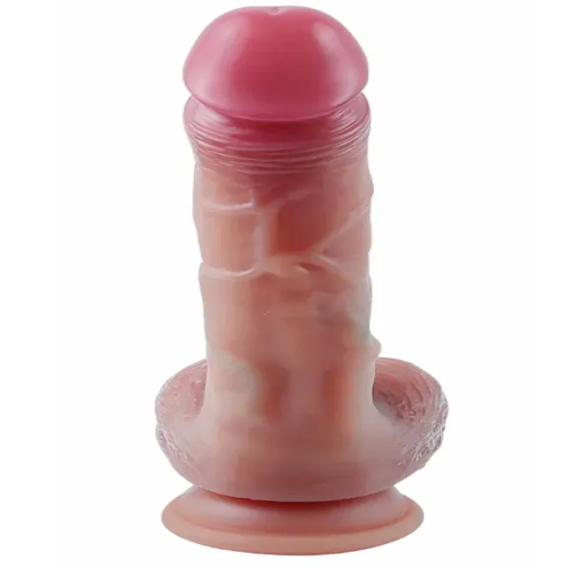 Большой фаллоимитатор с мошонкой на присоске OYO - Dildo Double Layer Silicone YQW-030 (длина 21.5 см, диаметр 3.8 см)