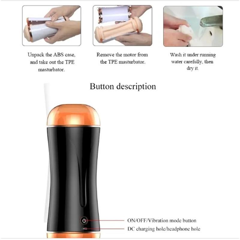 Мастурбатор с двумя входами и вибростимуляцией BOSS Vibrating Masturbation Cup USB 10 function + Interactive Function