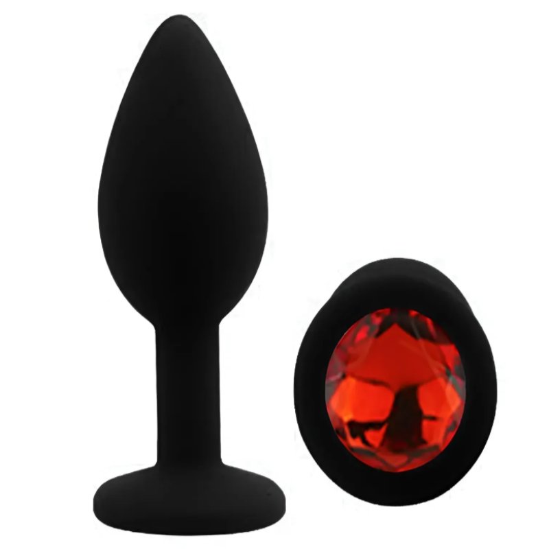 Силиконовая анальная пробка EGZO - Silicone Black Round Plug Red, size S