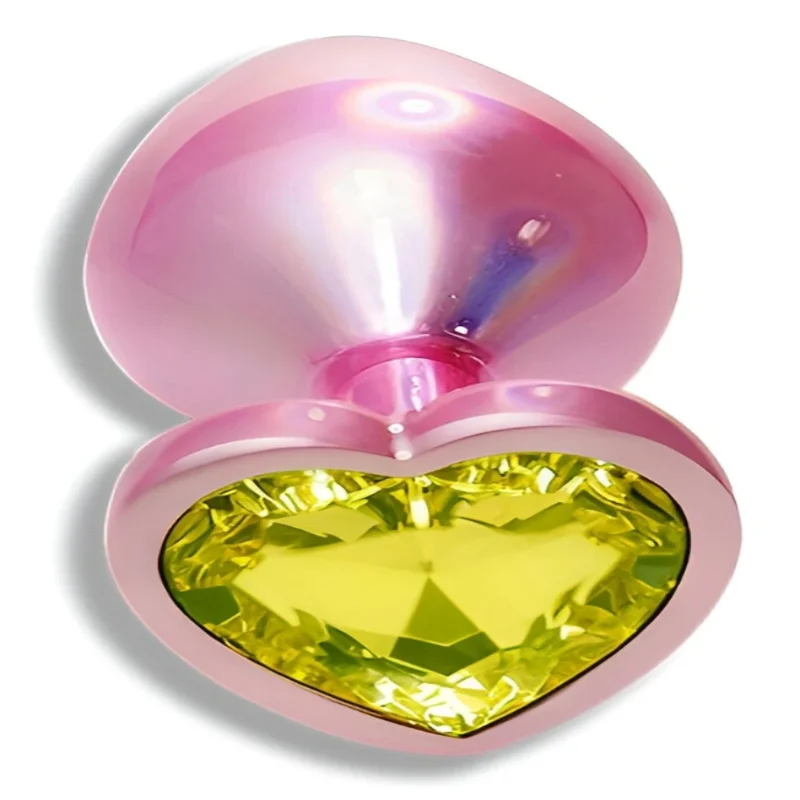 Анальная пробка EGZO Pink Perl Heart Plug S, розовая металлическая с кристаллом