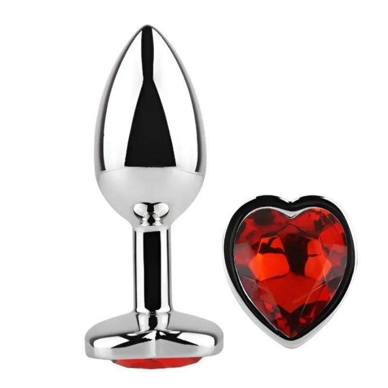 Анальная пробка с кристаллом EGZO - Silver Heart Plug Red size M