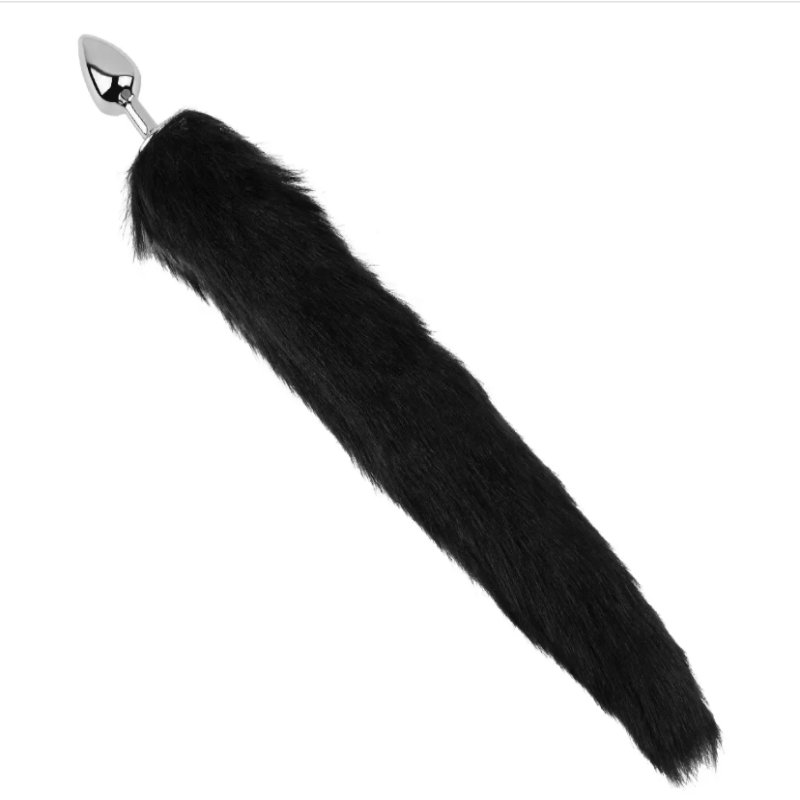 Анальная пробка с хвостом EGZO - Fox Tail Silver Plug Black, size S
