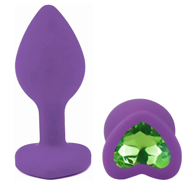 Анальная пробка EGZO Silicone Violet Heart Plug Lime S, фиолетовая, медицинский силикон