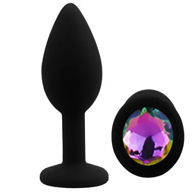 Силиконовая анальная пробка EGZO - Silicone Black Round Plug Rainbow, size S
