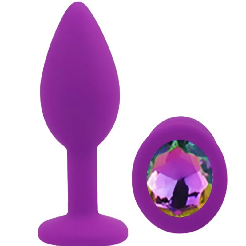 Силиконовая анальная пробка EGZO - Silicone Purple Round Plug Rainbow, size S