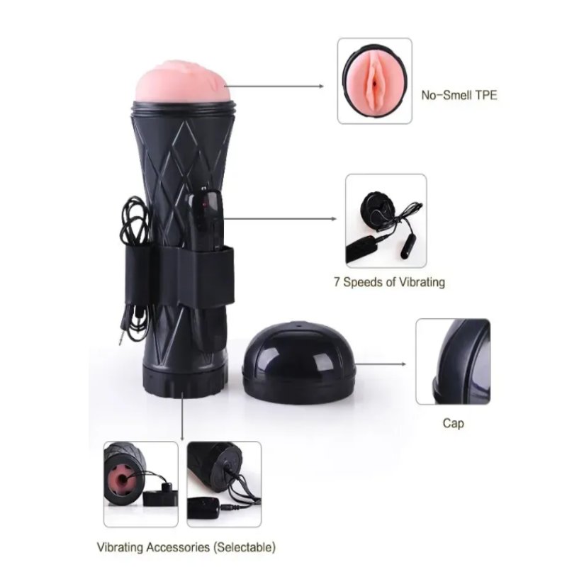 Вагина - мастурбатор с вибрацией Boss Series: Vibrating Vagina cyber skin - Latarka, BS6000025