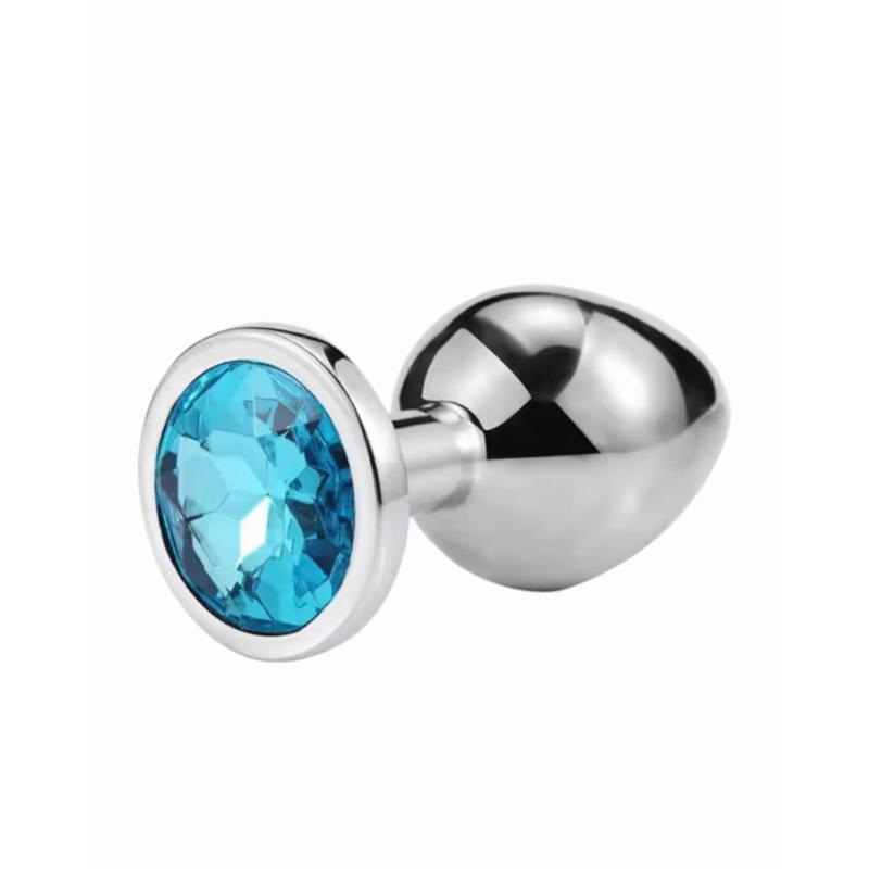 Металлическая анальная пробка Silver, blue, размер М