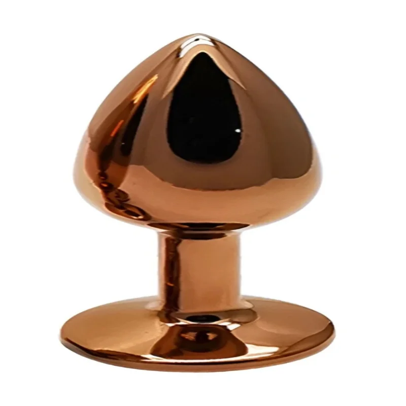 Анальная пробка EGZO Dark Gold с кристаллом аметиста, металлическая анатомическая, размер S