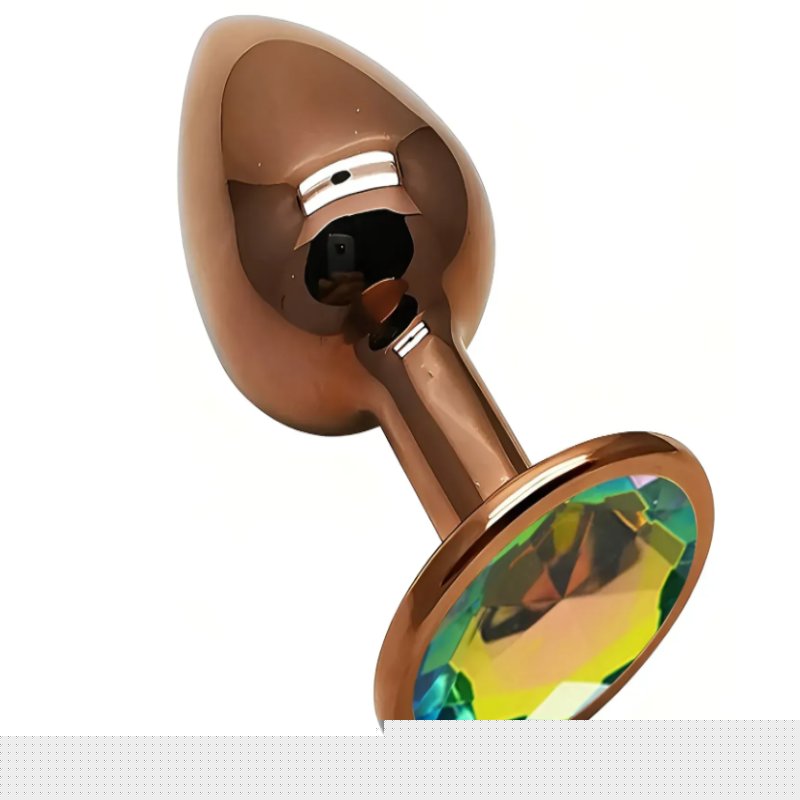 Анальная пробка с кристаллом EGZO - Dark Gold Round Plug Rainbow, size S