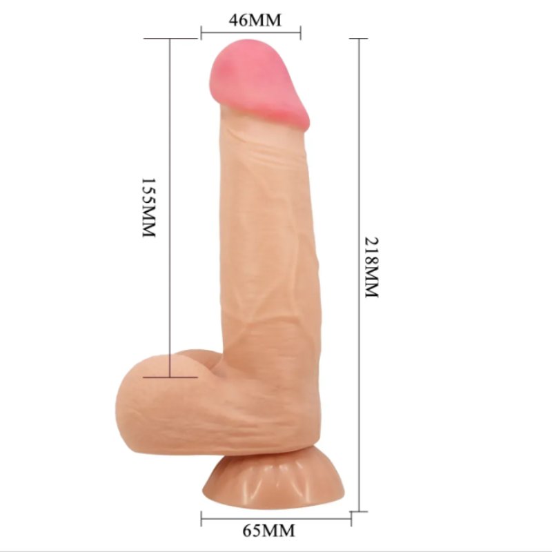 Вибратор на присоске с хребтом и эффектом скользящей кожи BAILE - Sliding Skin 8,5'' Flesh, BW-008105ZRG