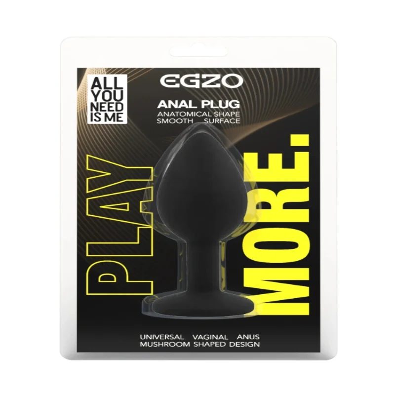 Анальная пробка EGZO Silicone Black Round Plug S с кристаллом, чёрная силиконовая