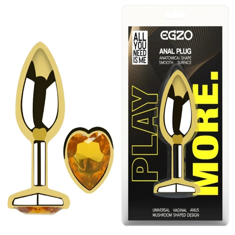 Анальная пробка EGZO Gold Heart Plug M с кристаллом из медицинской стали