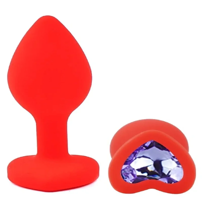 Анальная пробка EGZO Red Heart Plug, красная силиконовая с кристаллом, размер S