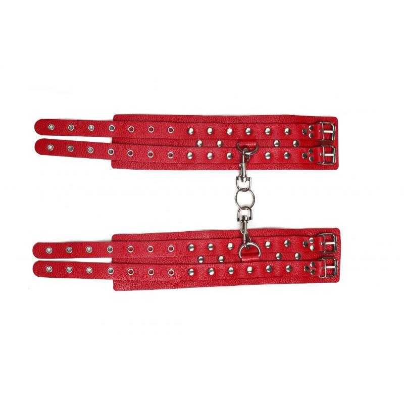 Оковы Leather Double Fix Leg Cuffs, Red