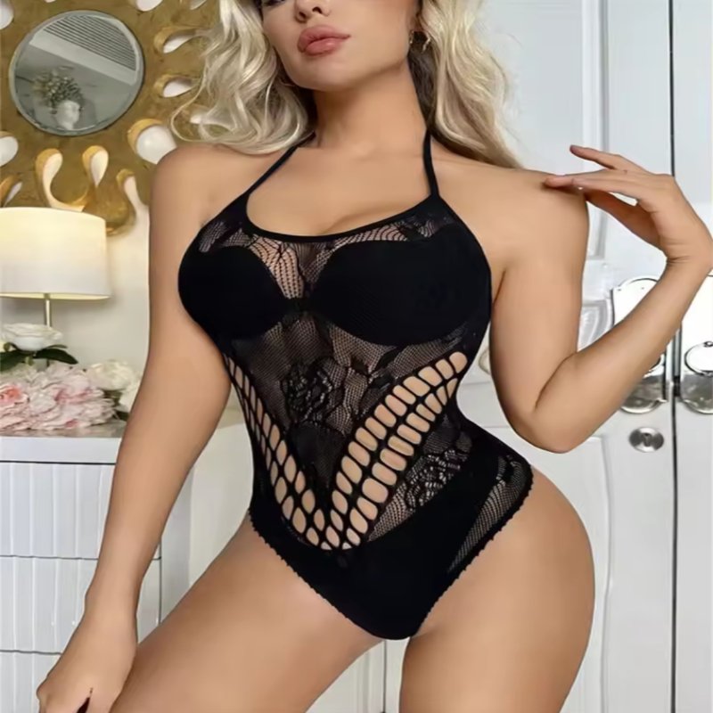 Боди Cindy сетка с узором розы, размер S/L black (без доступа) - зображення 1