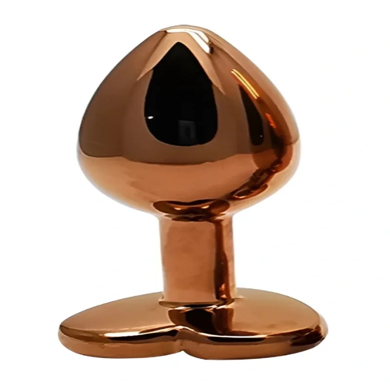 Анальная пробка EGZO Dark Gold Heart Plug S с красным кристаллом, металлическая