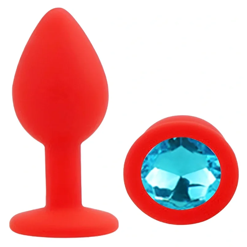 Анальная пробка EGZO Red Round Plug S, красная, с кристаллом, медицинский силикон