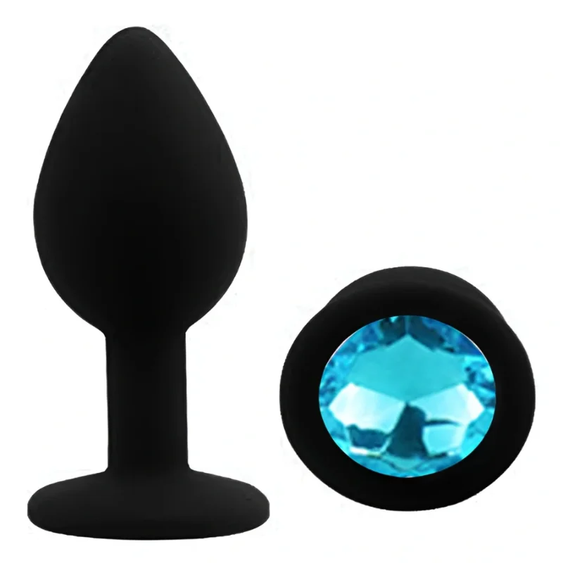 Анальная пробка EGZO Silicone Black Round Plug S с кристаллом, чёрная силиконовая