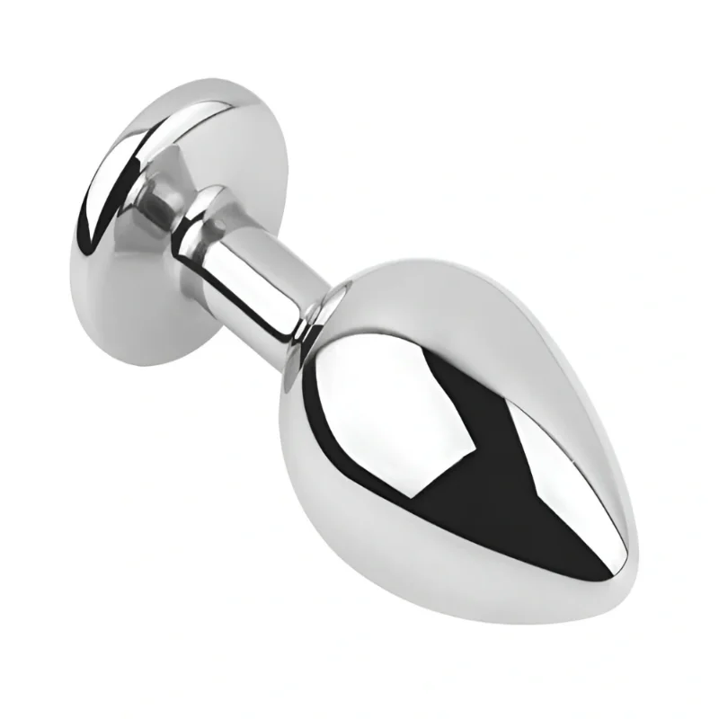 Анальная пробка EGZO Silver Round Plug S, круглая металлическая с розовым кристаллом