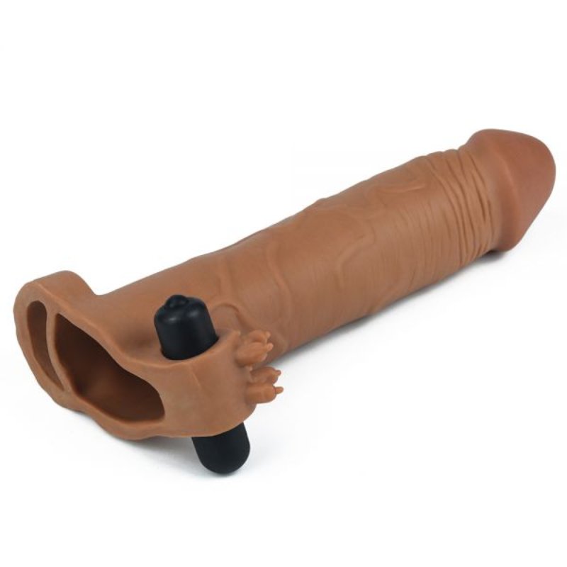 Насадка для увеличения пениса с вибрацией Add 3" Vibrating Penis Sleeve, Brown