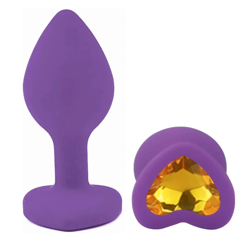 Анальная пробка EGZO Silicone Violet Heart Plug S, фиолетовая, радужный кристалл