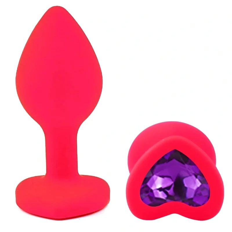 Анальная пробка EGZO Silicone Heart Plug S, розовая, с фиолетовым кристаллом