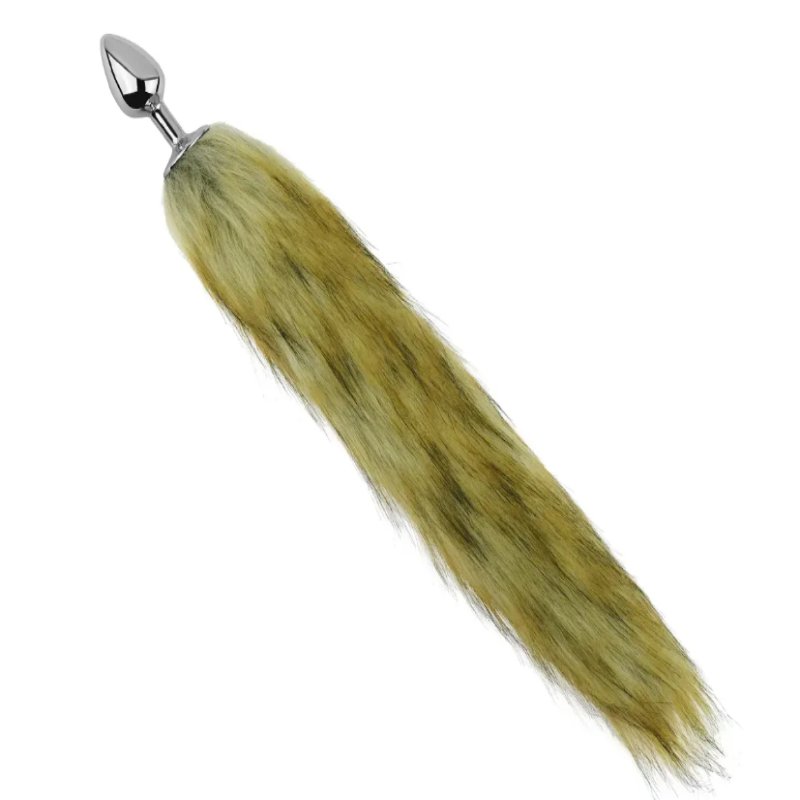 Анальная пробка с хвостом EGZO - Fox Tail Silver Plug Brown, size S