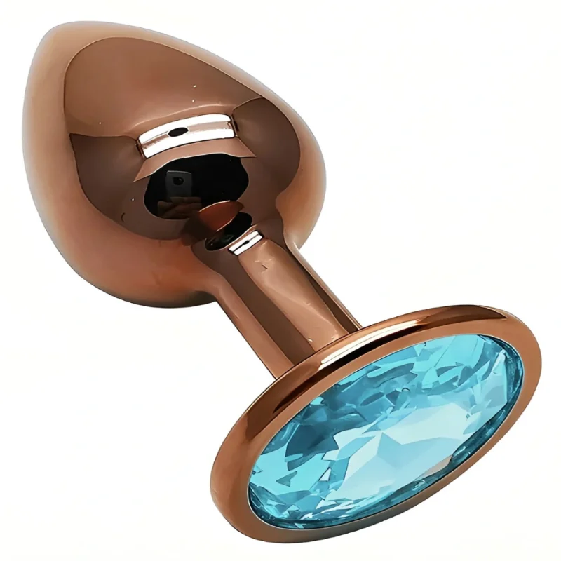 Анальная пробка EGZO Dark Gold Aqua S с кристаллом, металлическая, гладкая, анатомическая