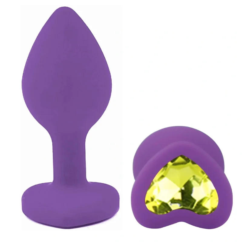 Анальный плаг EGZO Silicone Violet Heart Plug S, фиолетовый, с кристаллом