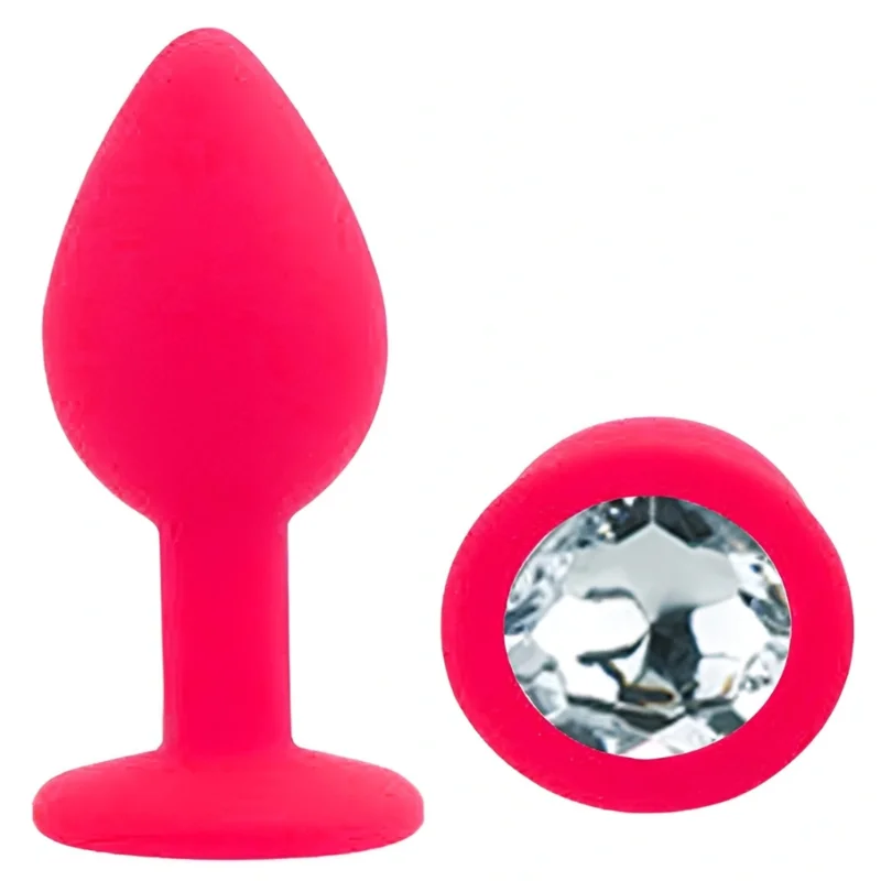 Анальная пробка EGZO Silicone Red Heart Plug Pink S с розовым кристаллом