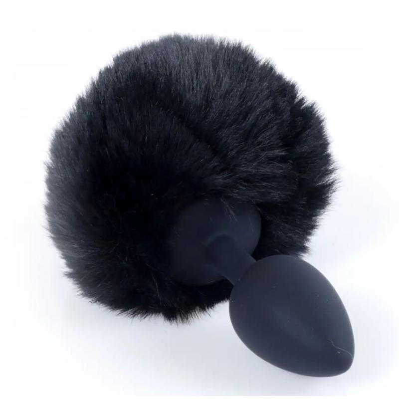 Анальная пробка ( размер S ) с хвостом Boss Series - Silicon PLUG Bunny Tail Black