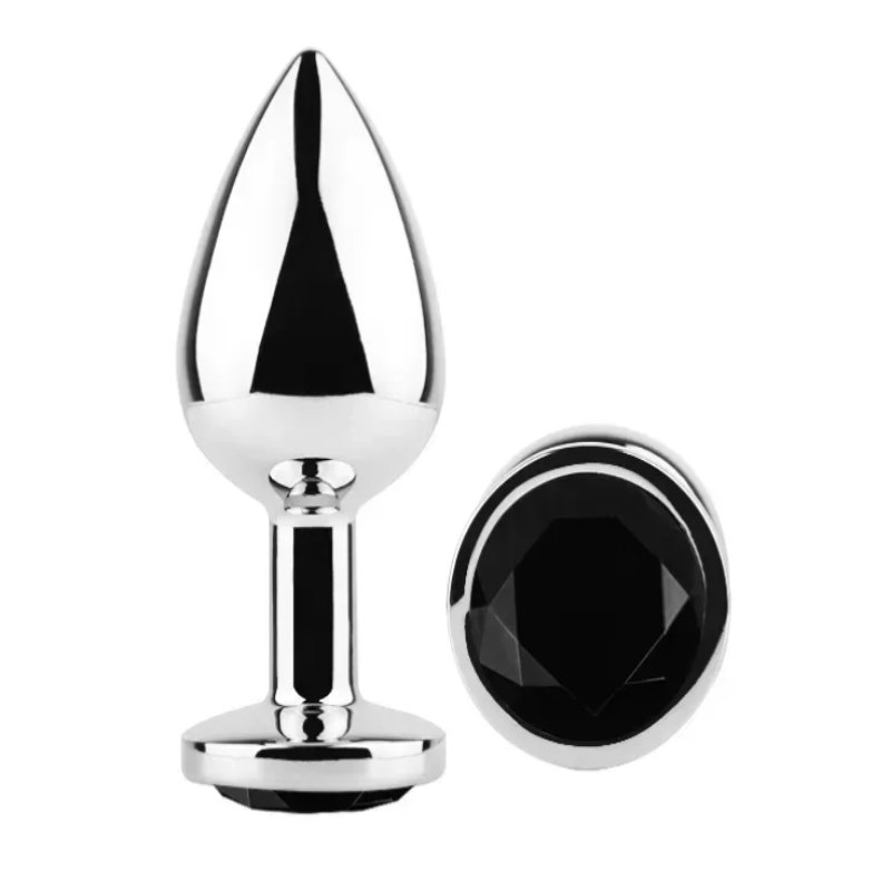 Анальная пробка с кристаллом EGZO - Silver Round Plug Black size M